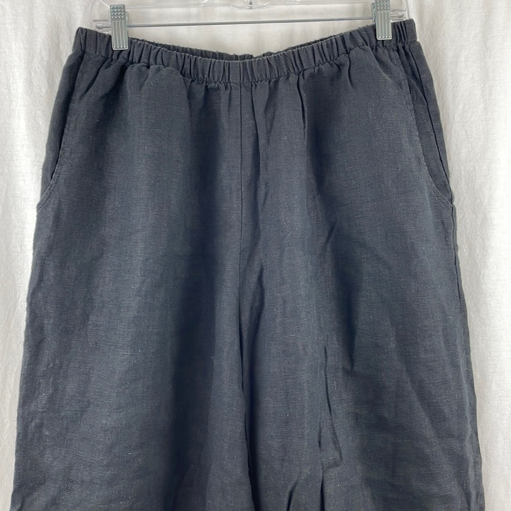 Flax Black Linen Straight Leg Pull On Pants